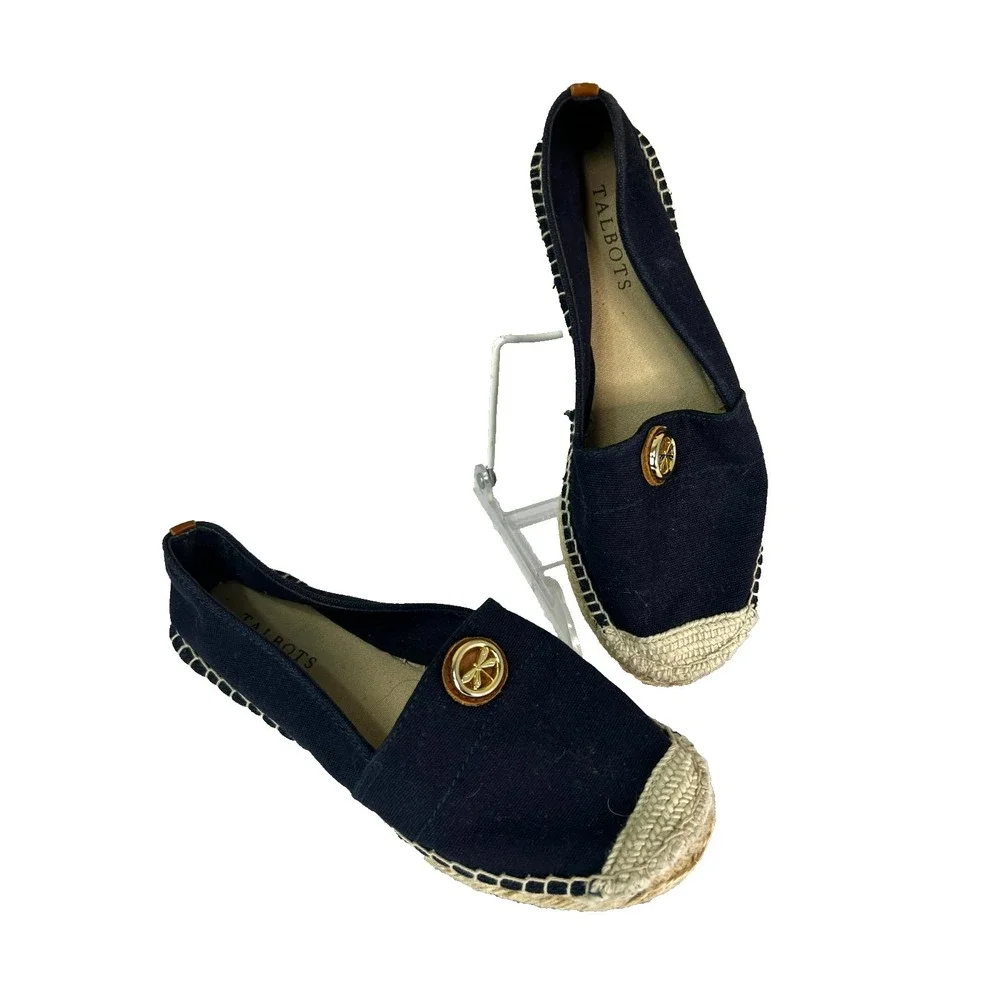 Talbots Dragonfly Espadrille Flats Blue Canvas Round Toe‎ SZ 7.5